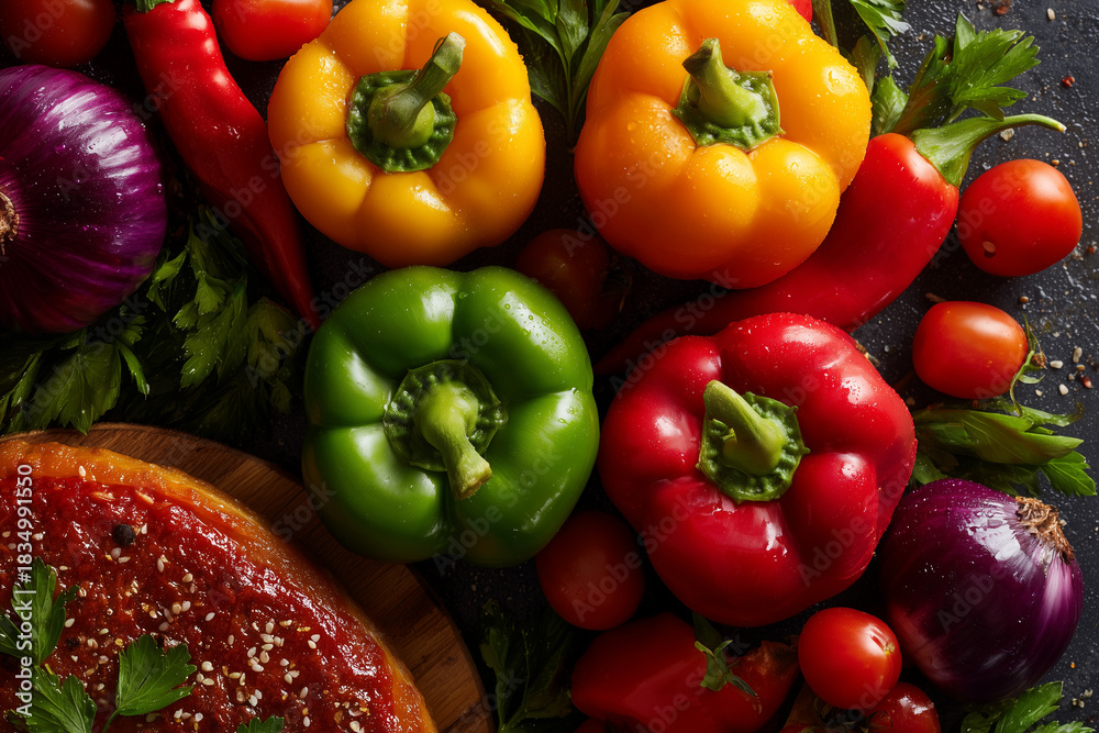 Fototapeta premium Red bell peppers and tomatoes