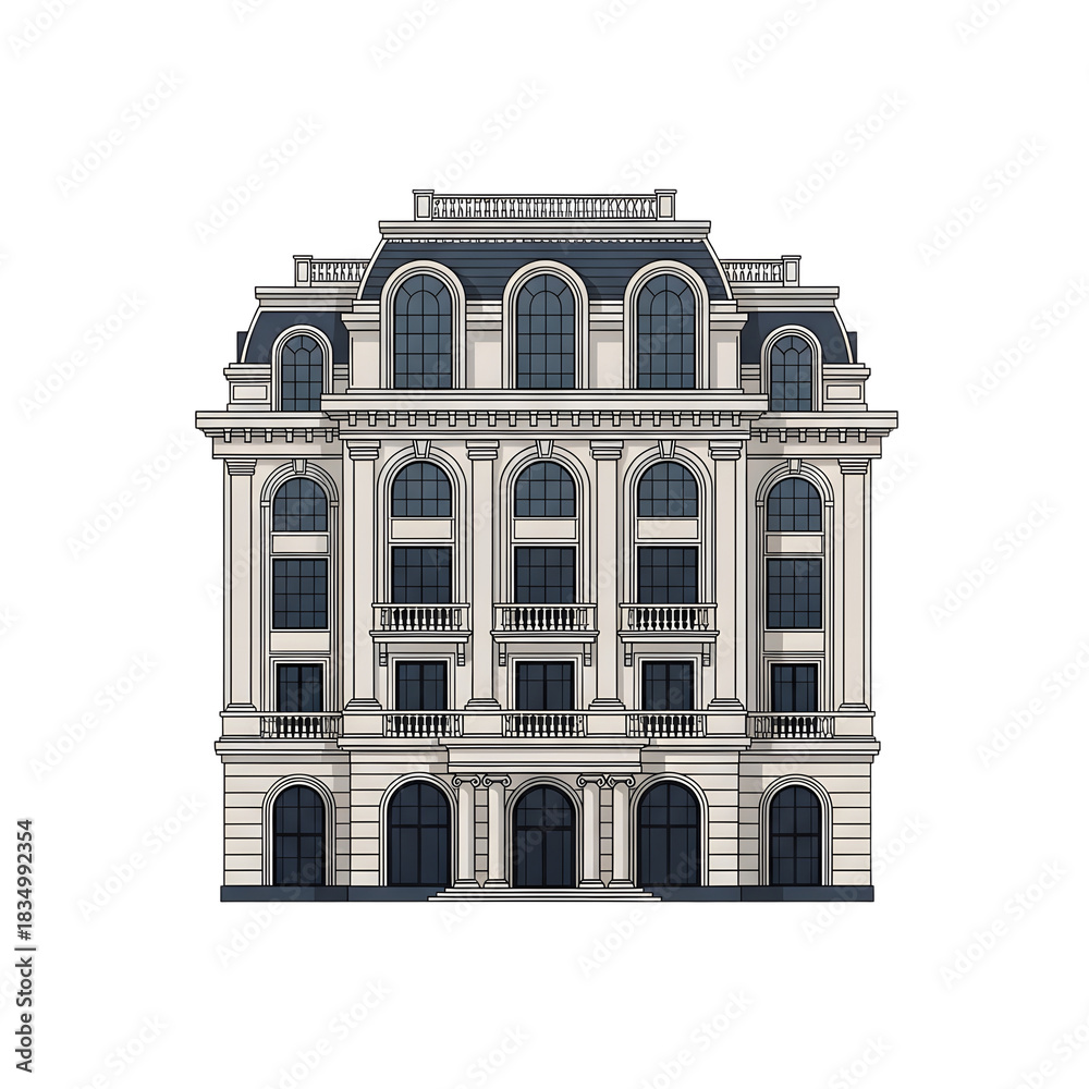 Fototapeta premium Elegant Architectural Illustration of a Grand Building Facade.