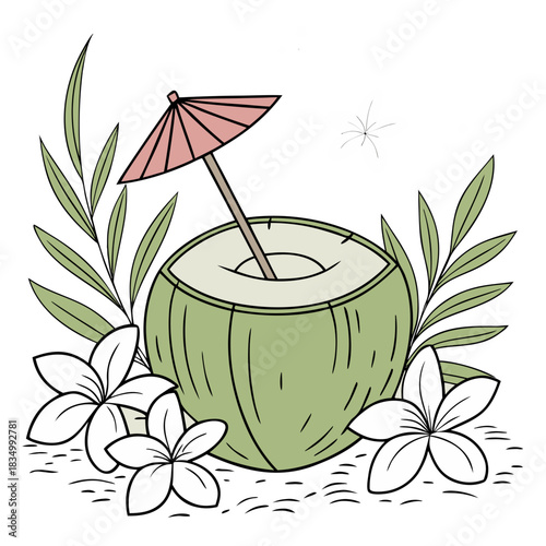 illustration of a ccoconut with a straw