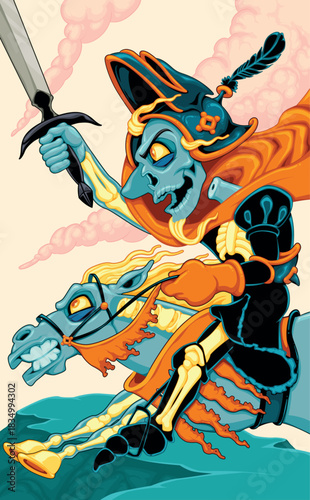 Horror cartoon version of the Knight of Swords. Vector illustration.
