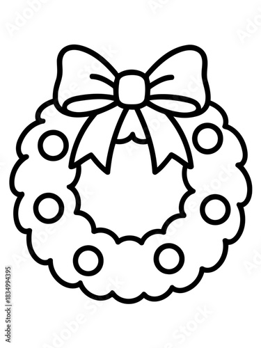 Festive Holiday Wreath: A classic holiday wreath design, featuring a central bow and stylized round decorations, evokes the cheer of the winter season and holiday gatherings.