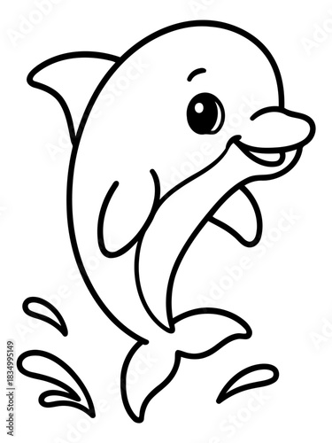 Smiling Dolphin Illustration: A cheerful dolphin leaps gracefully out of the water, its playful expression and energetic pose evoking joy and fun.