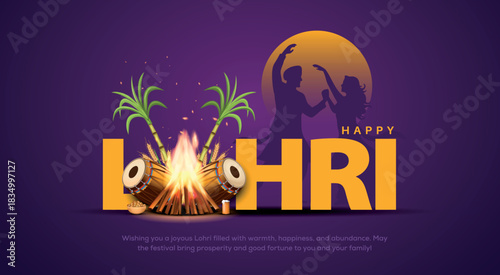 Happy Lohri festival of Punjab India background. Creative vector illustration design for banner, poster.