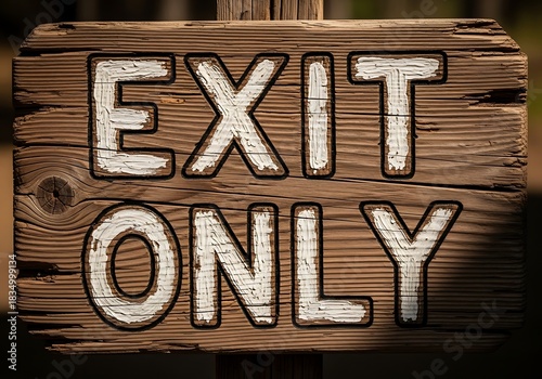 Rustic wooden sign indicates this is the only exit.