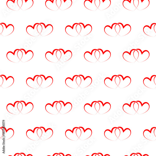 Two linked hearts seamless pattern isolated on white background
