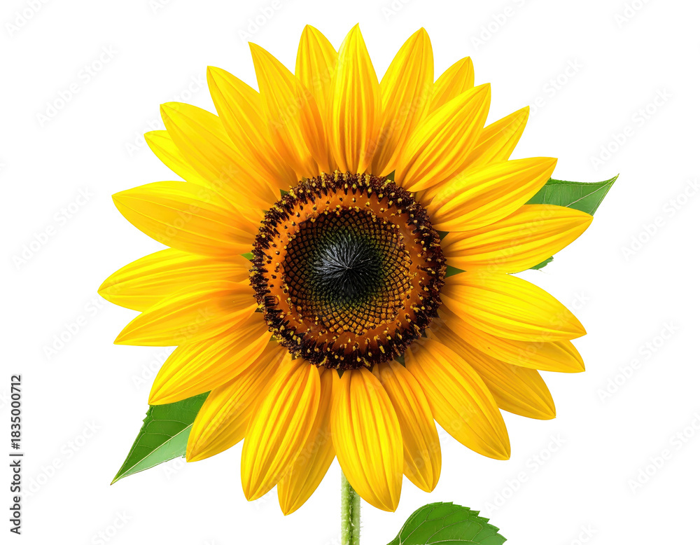 Naklejka premium Upward-facing sunflower with yellow petals & dark center