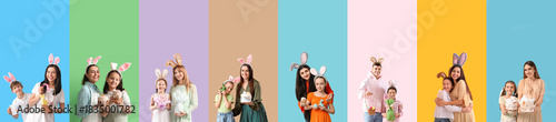 Set of happy parents with c...