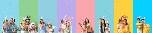 Set of happy parents with c...