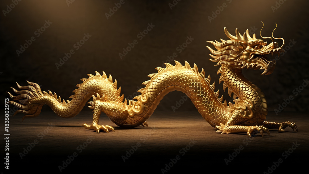 Fototapeta premium Golden dragon sculpture representing Chinese New Year concept 