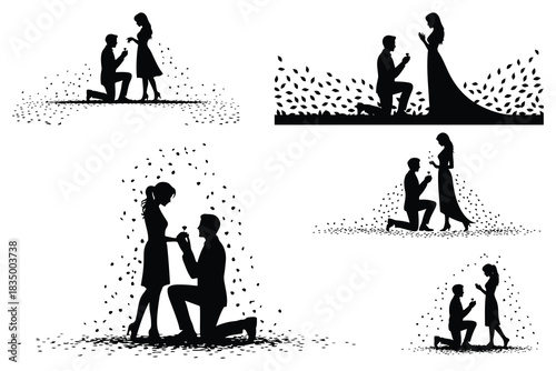 Couple proposal silhouette with falling leaves engagement