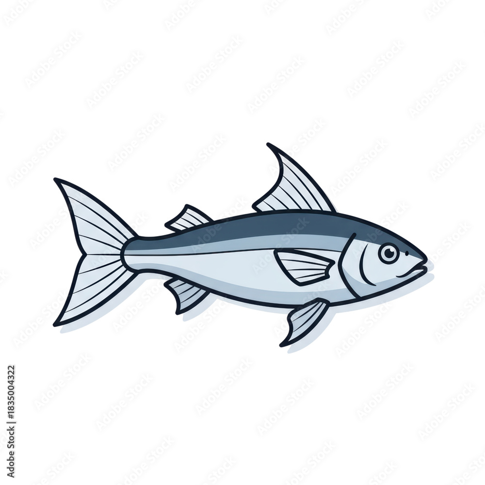 Fototapeta premium Cartoon blue fish with transparent background facing right