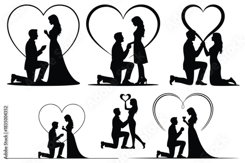 Couple proposal silhouettes with hearts love