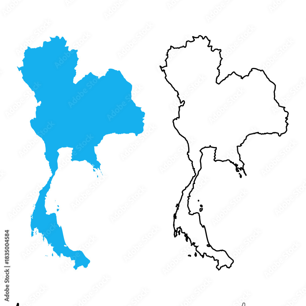 Obraz premium Thailand country map. Map in various outline and blue silhouette styles