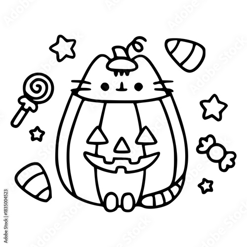 black and white cat pumpkin halloween design clip art preview