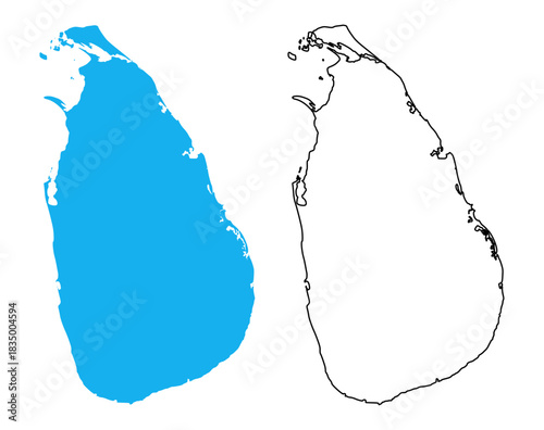 Sri Lanka country map. Map in various outline and blue silhouette styles