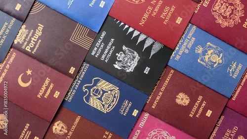 Passports of citizens of different countries of the world, background consisting of passports of several countries