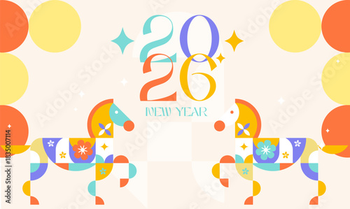 Year of the Horse 2026 Poster – Abstract Shapes & Pastel Color Palette