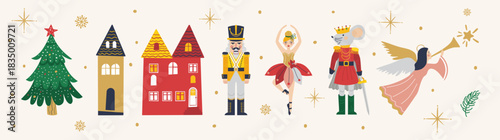 merry christmas new year set with ballerina mouse king