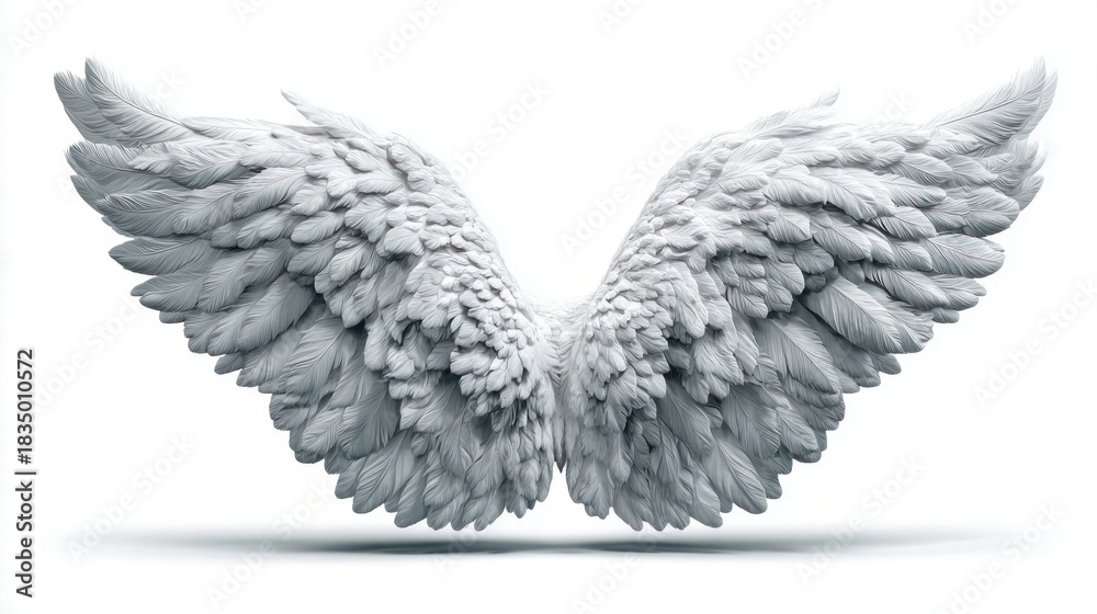 Obraz premium Elegant white angel wings isolated on a clean white background