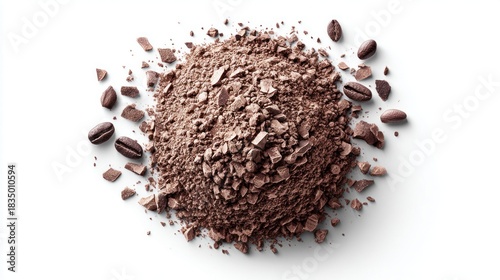 Wallpaper Mural Coffee beans and chocolate chunks on a white background, top view Torontodigital.ca