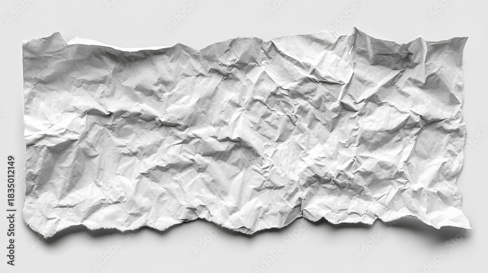 Fototapeta premium Realistic wrinkled paper with torn gray texture on white background. 