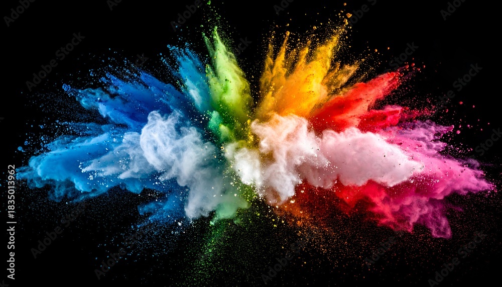 Fototapeta premium A colorful explosion of vibrant, powdery pigments against a stark black backdrop