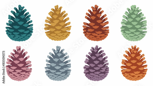 Colorful pine cone illustration in multiple colors, creating a vibrant and festive display minimal