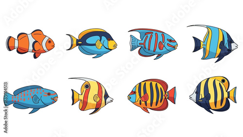 Colorful tropical fish collection, showcasing the beauty of marine life and diversity