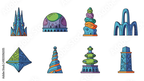 Illustration of Futuristic Architectural Designs for Science Fiction Worlds Display