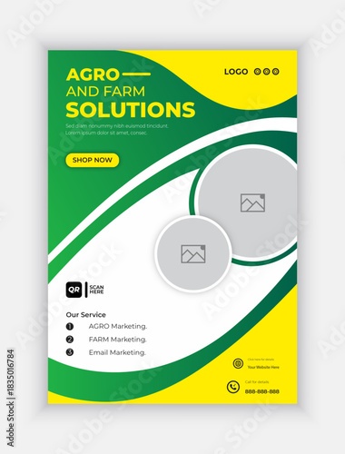 Agriculture farming service flayer and social media post lawn gardening colorful template