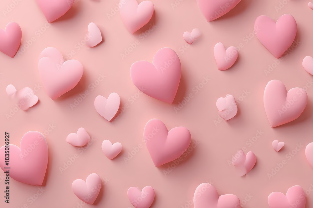 Fototapeta premium Delicate hearts pattern creating a charming and romantic background with varying sizes of pink hearts scattered artistically
