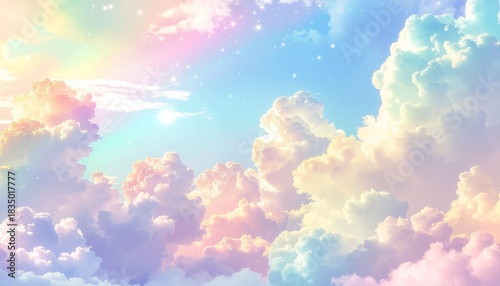 虹色の雲と空　AI生成素材