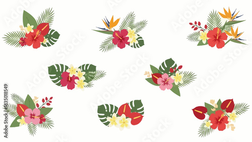 Seamless pattern of tropical flowers and leaves vibrant vector illustration concept