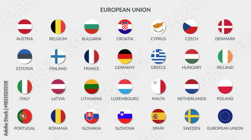 Flags of European Union countries. Flat vector set cliparts isolated.