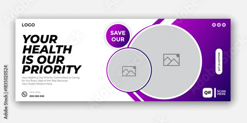 Medical health social media post facebook cover  design set and elegant modern abstract clinic report smooth shape design template