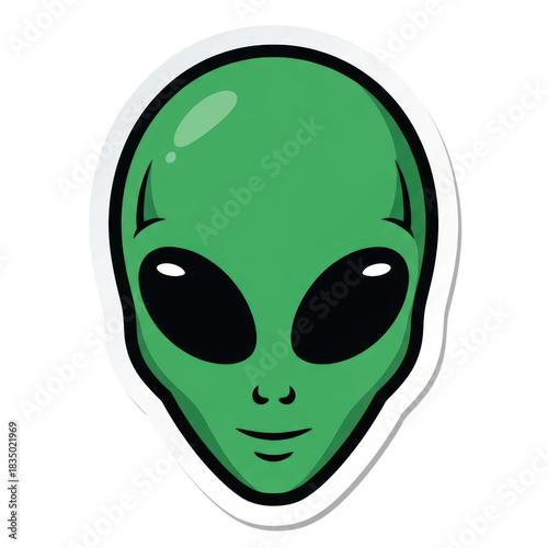 Green alien face with big eyes on transparent background