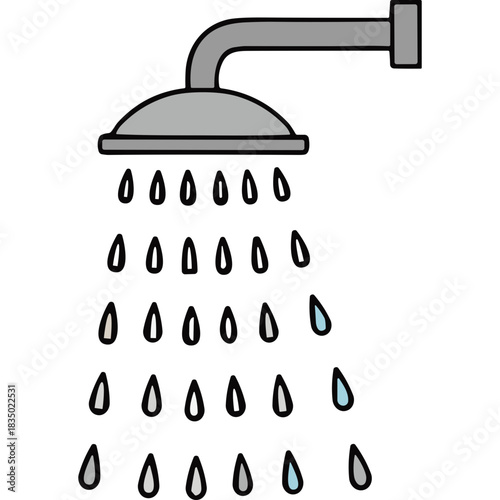 Modern Shower Head Dispensing Water in Abstract Geometric Style with Light Gray and White Colors on Black Background Clean Simple Design