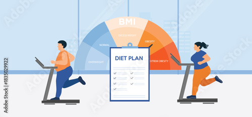 Healthy diet plan, woman eat healthy food and planning diet with fruit and vegetable vector