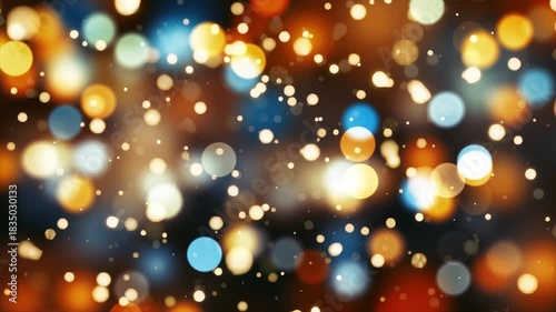 3d handmade render. Seamless footage of Festive Christmas Bokeh Snowfall. Abstract Holiday Lights Particles Background. Professionally designed animation loop 4k. Motion graphics, original artwork.