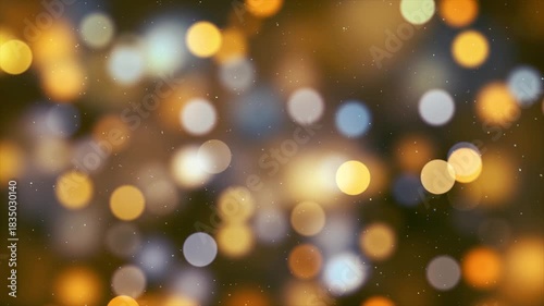 3d handmade render. Seamless footage of Warm Festive Bokeh with falling Confetti. Elegant Luxury Particle Lights Background. Professionally designed animation loop 4k. Motion graphics original artwork