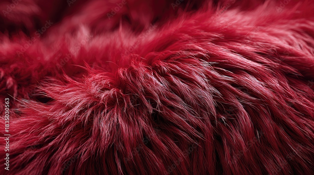 Fototapeta premium Close-up of deep red, fluffy faux fur with detailed texture