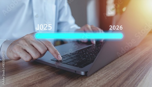 Person types on laptop with loading bar illustration