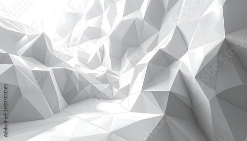 Abstract low-poly geometric landscape with bright light source