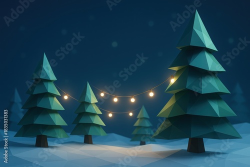 Winter Village Snowy Houses at Night with Warm Lights and Cozy Fantasy Holiday Atmosphere
