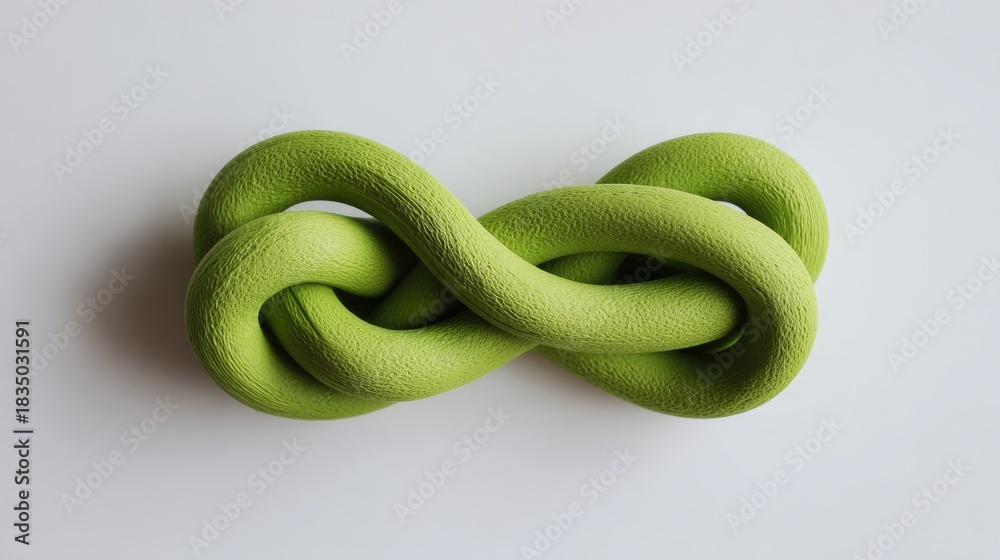 Obraz premium Close up of a green infinity knot, simple, minimalist design against white background