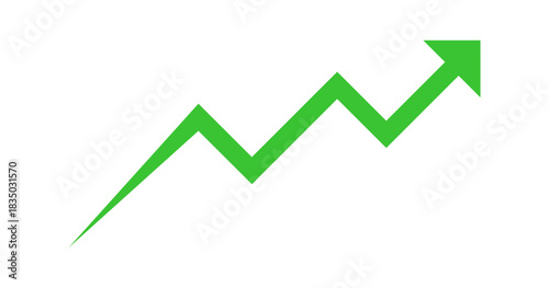Green Upward Trend Arrow Vector. Growth and Success Line Graph Icon. Positive Financial Chart Symbol