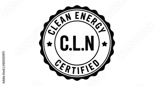 Clean energy certified emblem with cln acronym and stars symbolizing sustainability and eco friendly practices