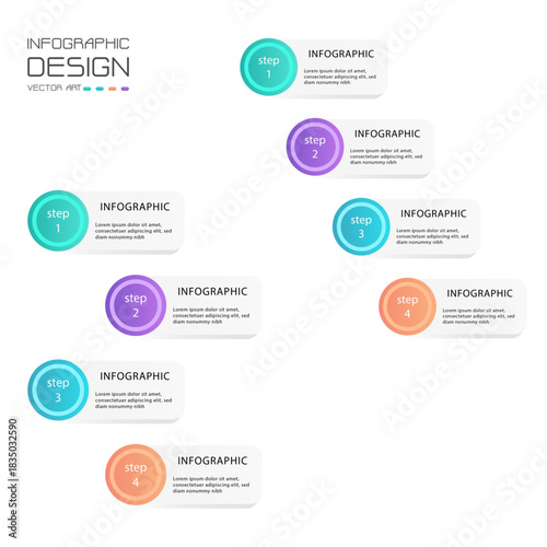 Infographic design vector art featuring multiple horizontal flows with four distinct steps each. This template is ideal for illustrating parallel processes.