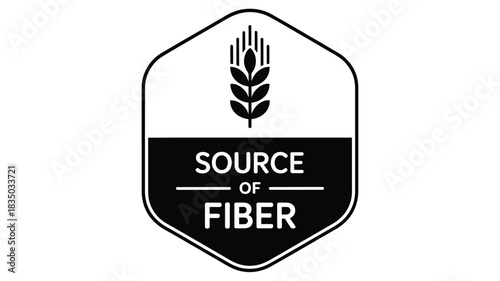 Black and white badge indicating a product is a good source of dietary fiber with a wheat stalk icon