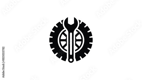 Automotive service icon featuring a tire and wrench symbolizing car repair and maintenance
